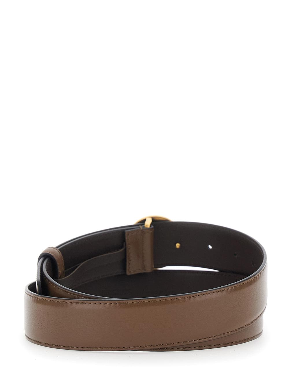Versace Men Brown Belt With Medusa Metal Buckle In Leather For Men VERSACE