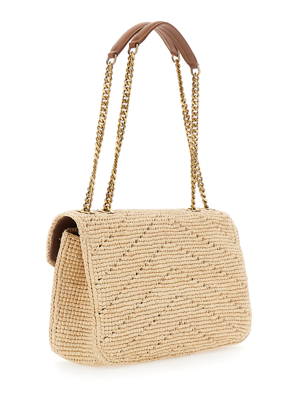 Saint Laurent Women 'Loulou' Beige Shoulder Bag With Cassandre Plaque On The Front In Raffia For Women SAINT LAURENT