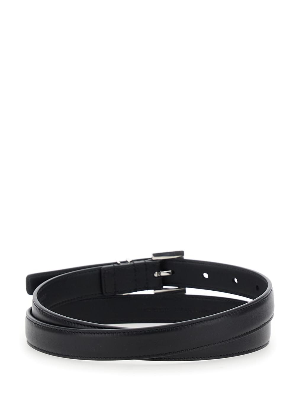 Saint Laurent Women Belt With Cassandre Plate On The Front And Square Buckle In Black Leather For Women SAINT LAURENT