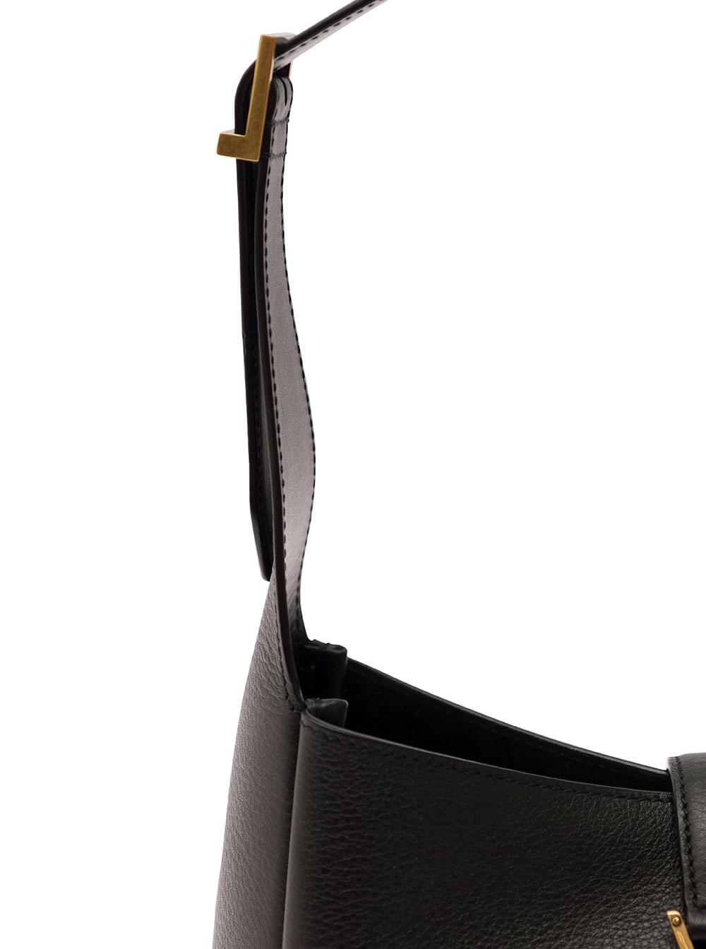 Saint Laurent Women Shoulder Bag 'Le 5 À 7' With Cassandre Plaque On The Front In Grained Black Leather For Women SAINT LAURENT