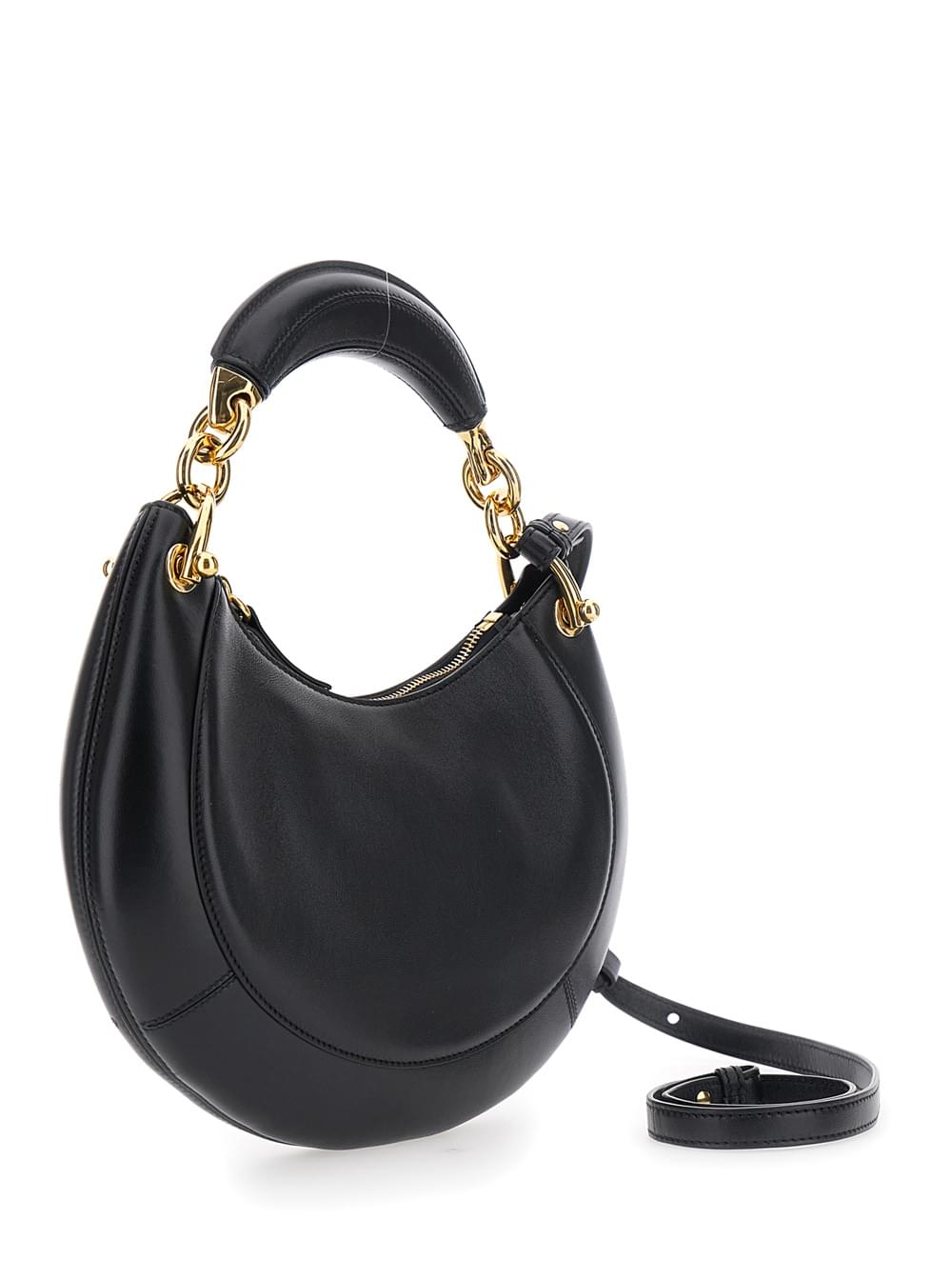 Chloe Women Chloé Women 'Banana' Black Handbag With Adjustable And Removable Shoulder Strap And Logo Charm On The Front In Leather For Women CHLOE