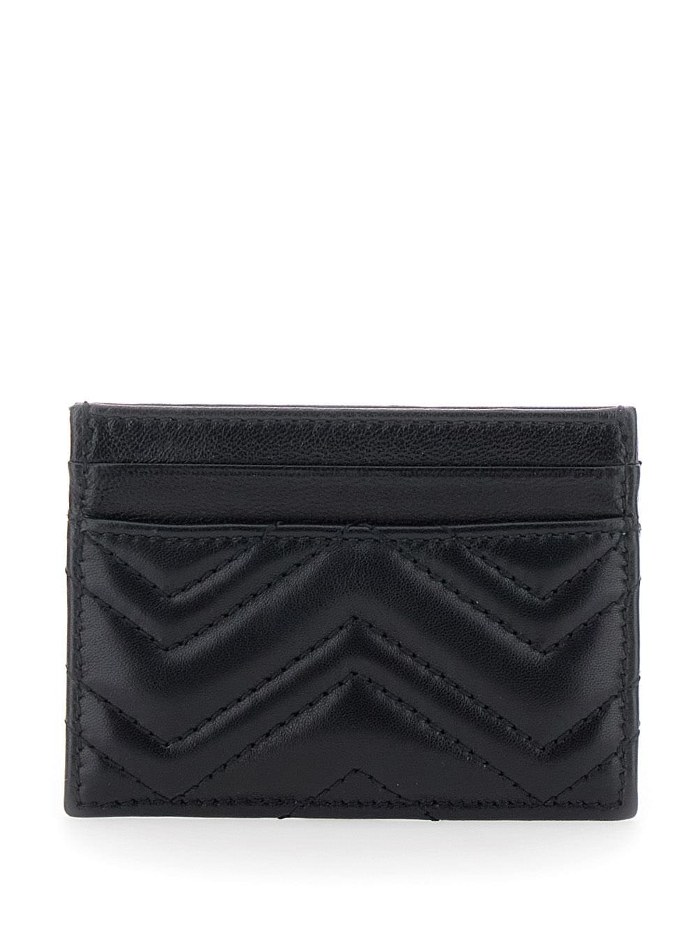Gucci Women 'Gg Marmont' Black Card Holder With Quilted Design And Gg Logo In Leather For Women GUCCI