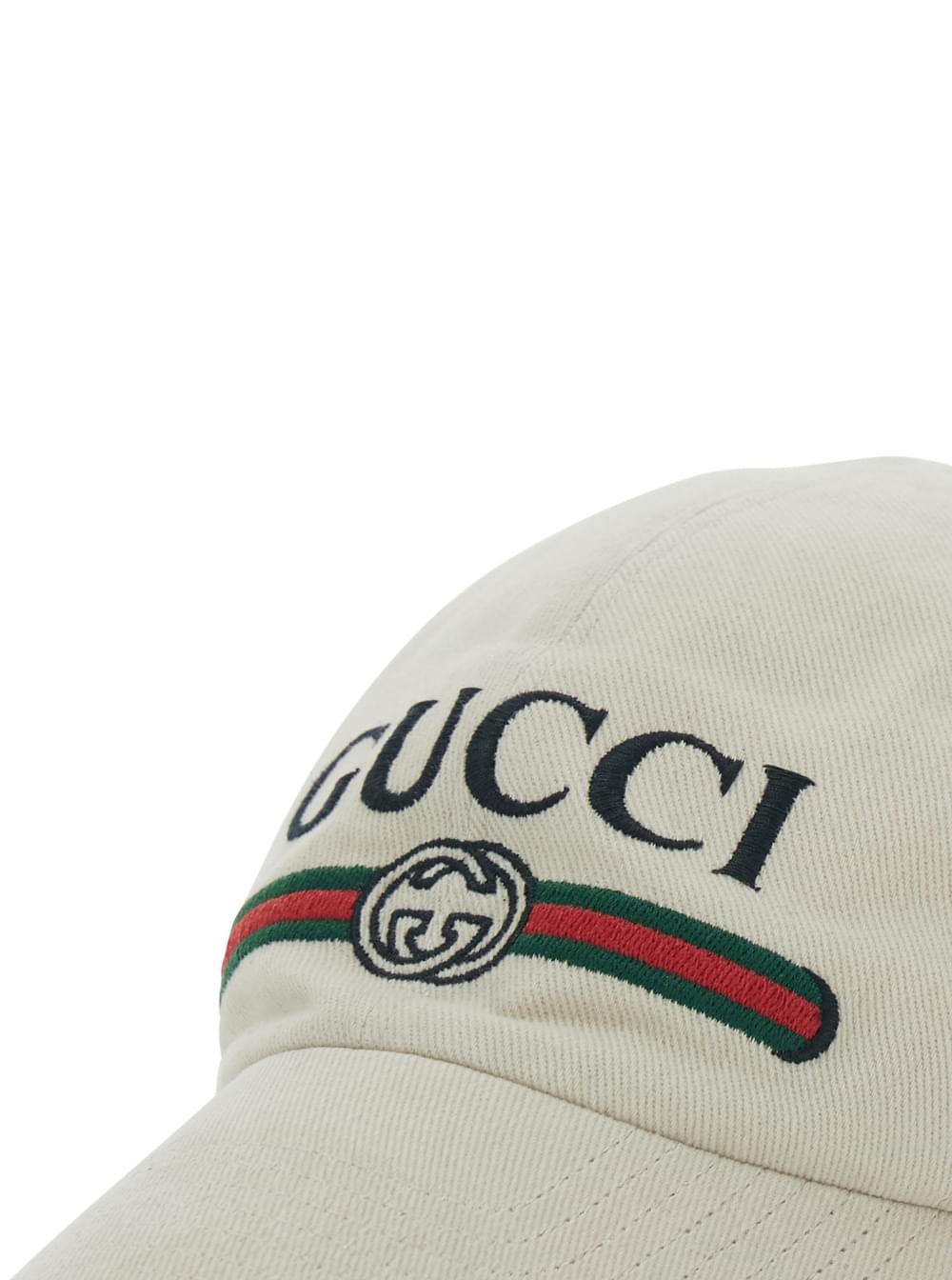Gucci Men 'Gucci Fake' White Hat With Embroidered Logo On The Front In Cotton For Men GUCCI