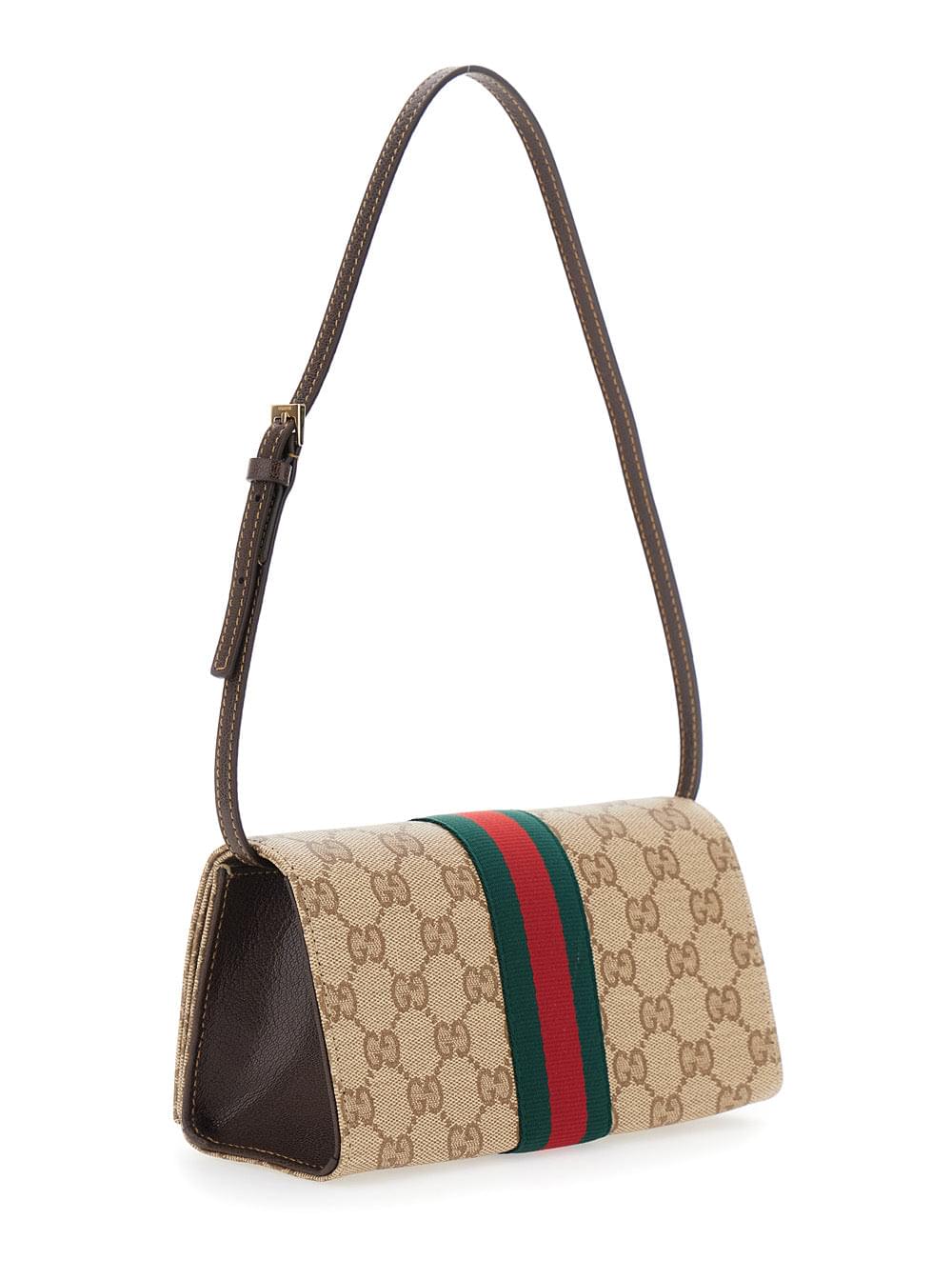 Gucci Women Beige Crossbody Bag With Gg All-Over Motif And Web Detail In Fabric For Women GUCCI