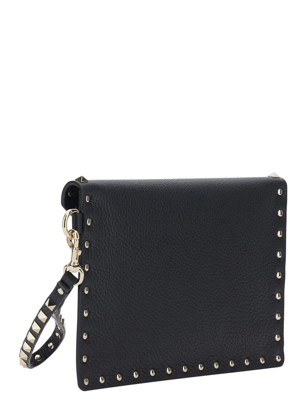 Valentino Garavani Women Medium Flat Pouch | Rockstud | Vitello Stampa Alce/Platinum Studs VALENTINO GARAVANI