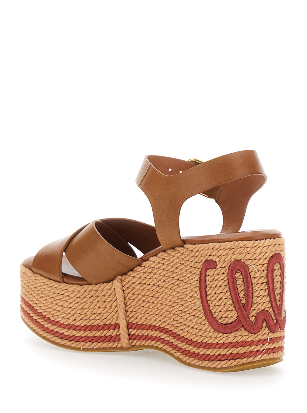 Chloé Women Brown Wedges With Embroidered Logo On The Heel In Leather For Women