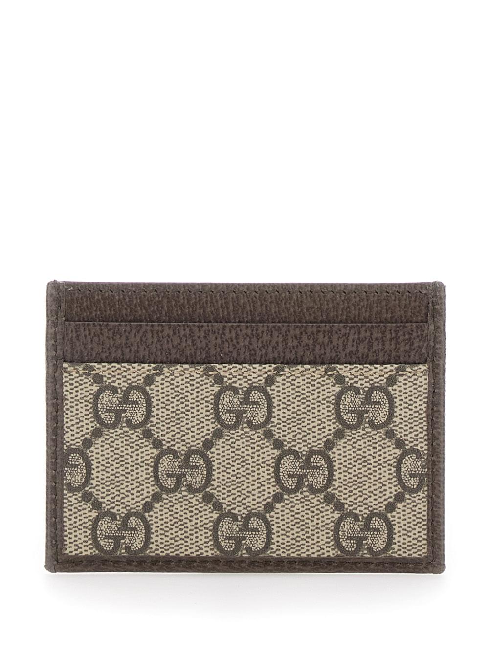 Gucci Women Card Holder 'Ophidia' With Web Detail In Beige Leather For Women GUCCI