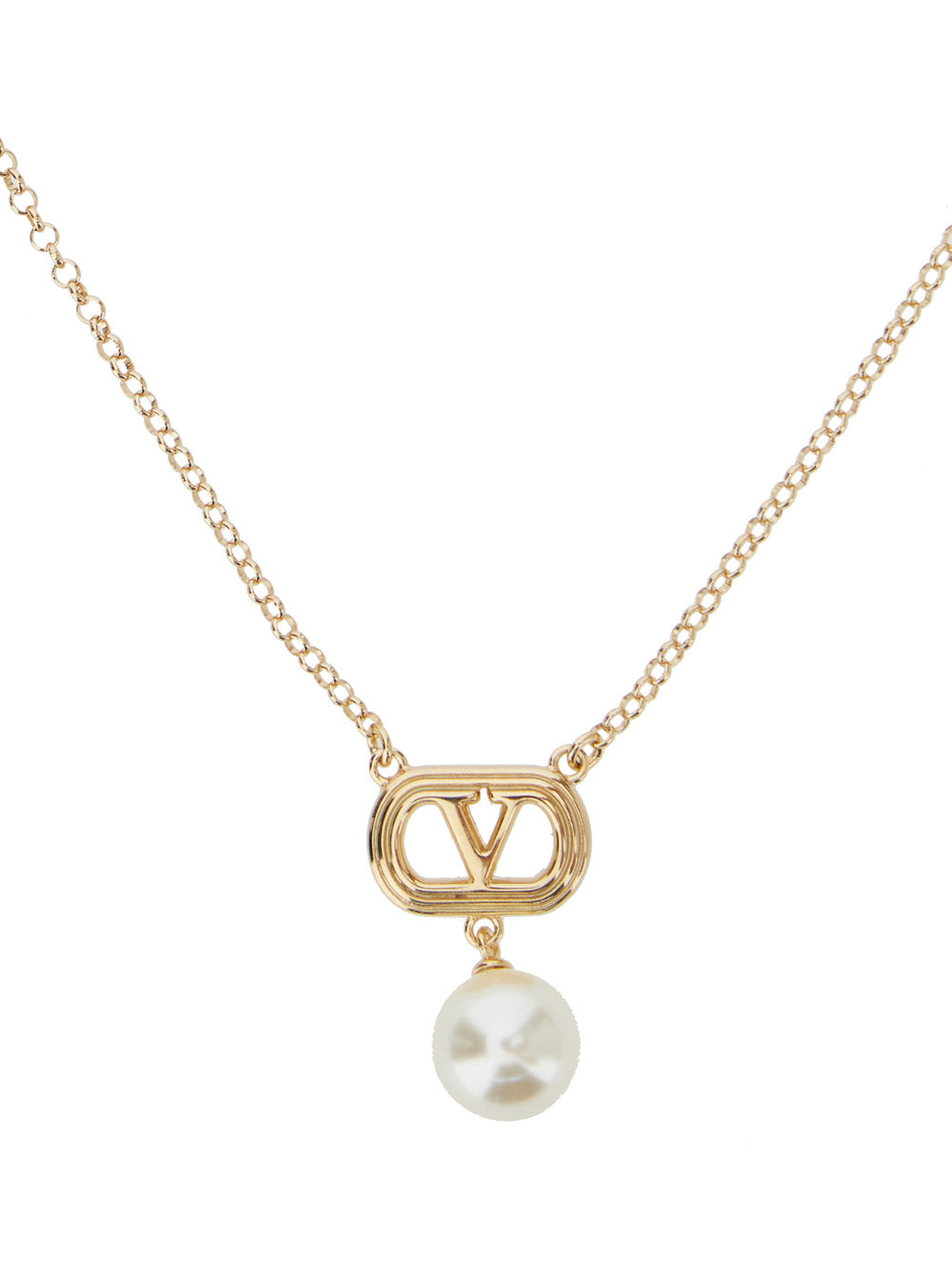 Valentino Garavani Women Chain Necklace With Vlogo Charm And Metallic Pearl For Women VALENTINO GARAVANI