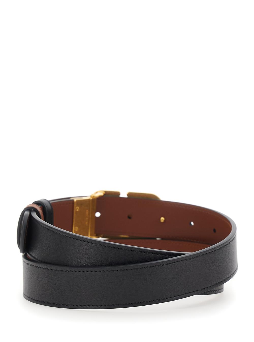 Valentino Garavani Women Reversible Belt With Vlogo Buckle In Black Leather For Women VALENTINO GARAVANI