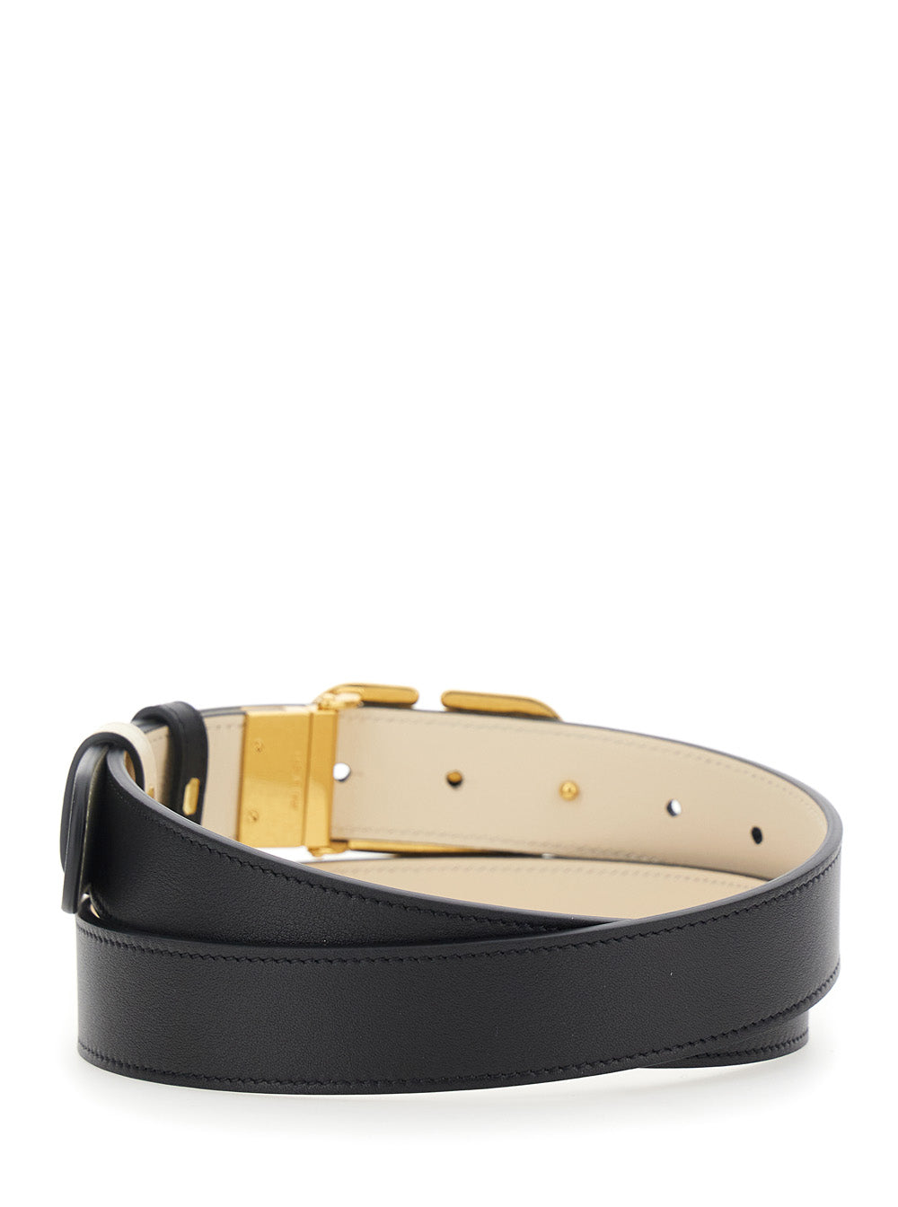 Valentino Garavani Women Reversible Belt With Vlogo Buckle In Black Leather For Women