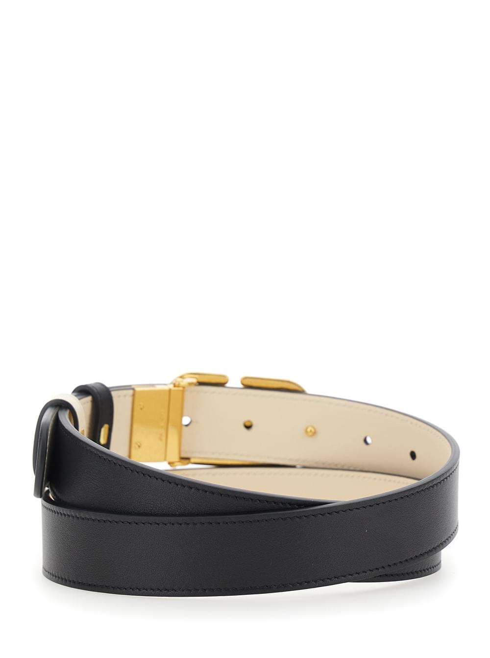 Valentino Garavani Women Reversible Belt With Vlogo Buckle In Black Leather For Women VALENTINO GARAVANI