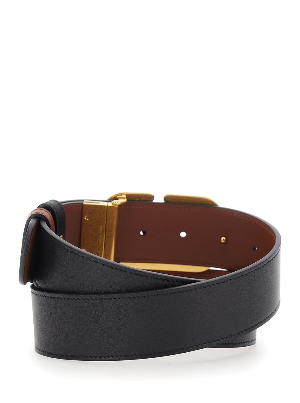 Valentino Garavani Women Reversible Belt With Vlogo Buckle On The Front In Black Leather For Women VALENTINO GARAVANI