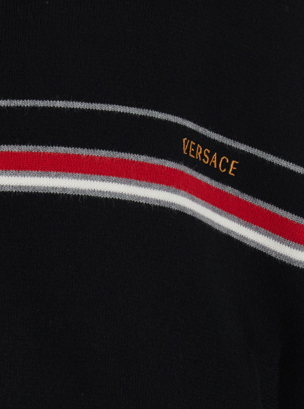 Versace Men Black Turtleneck With Logo Lettering On The Front In Cotton For Men VERSACE