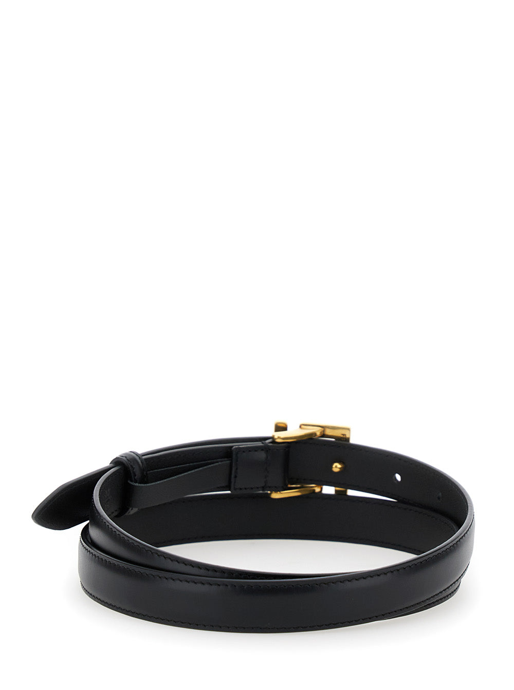 Fendi Women Thin Belt With Ff Buckle In Black Leather For Women FENDI