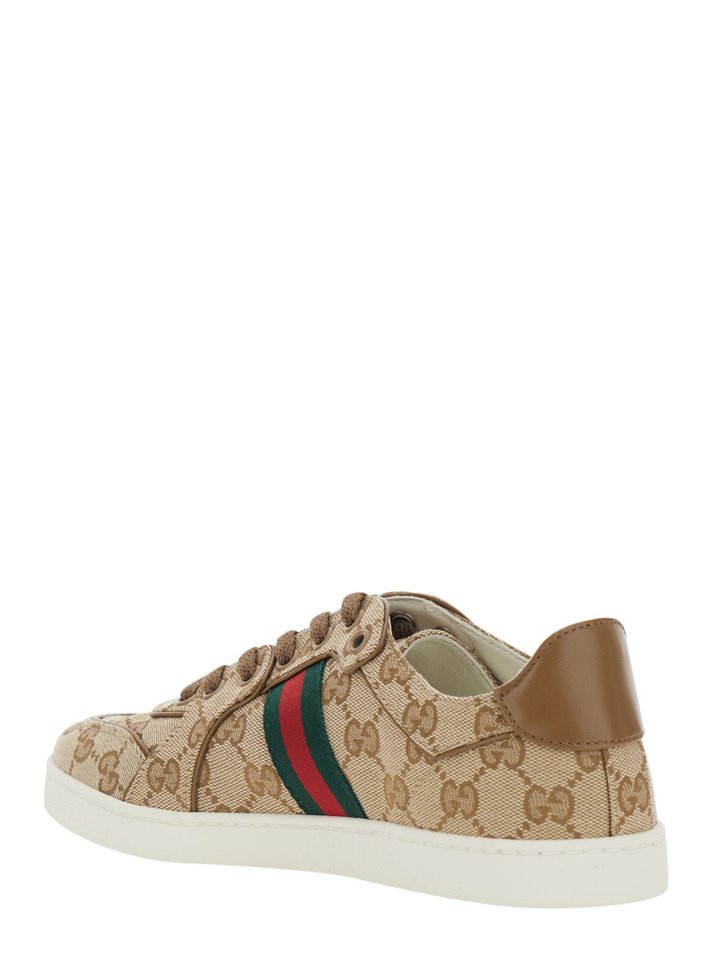 Gucci Women 'Stretch' Beige Sneaker With All-Over Gg Motif And Web Detail In Fabric And Leather Women GUCCI