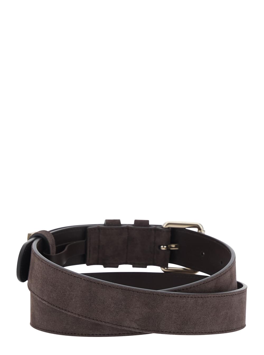 Valentino Garavani Women Brown Belt With Applied Rockstuds In Suede For Women VALENTINO GARAVANI