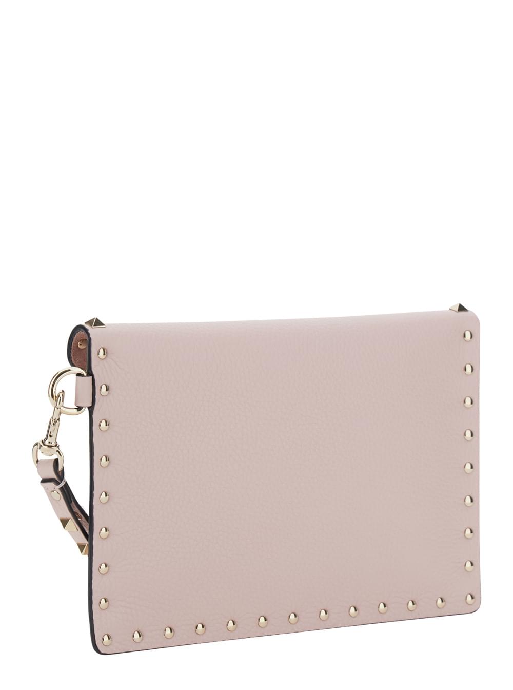 Valentino Garavani Women Valentino Garavani Women Pink Clutch With Removable Wrist Strap And Rockstud Decoration In Leather For Women VALENTINO GARAVANI