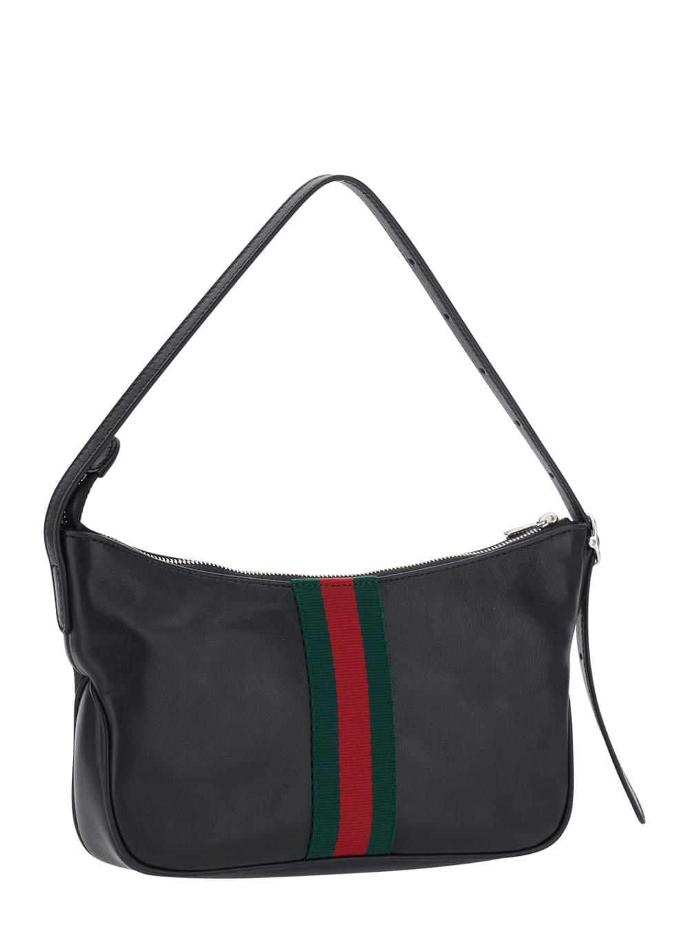 Gucci Men 'Lunetta' Black Handbag With Adjustable And Removable Shoulder Strap And Web Stripe On The Front In Leather For Men GUCCI