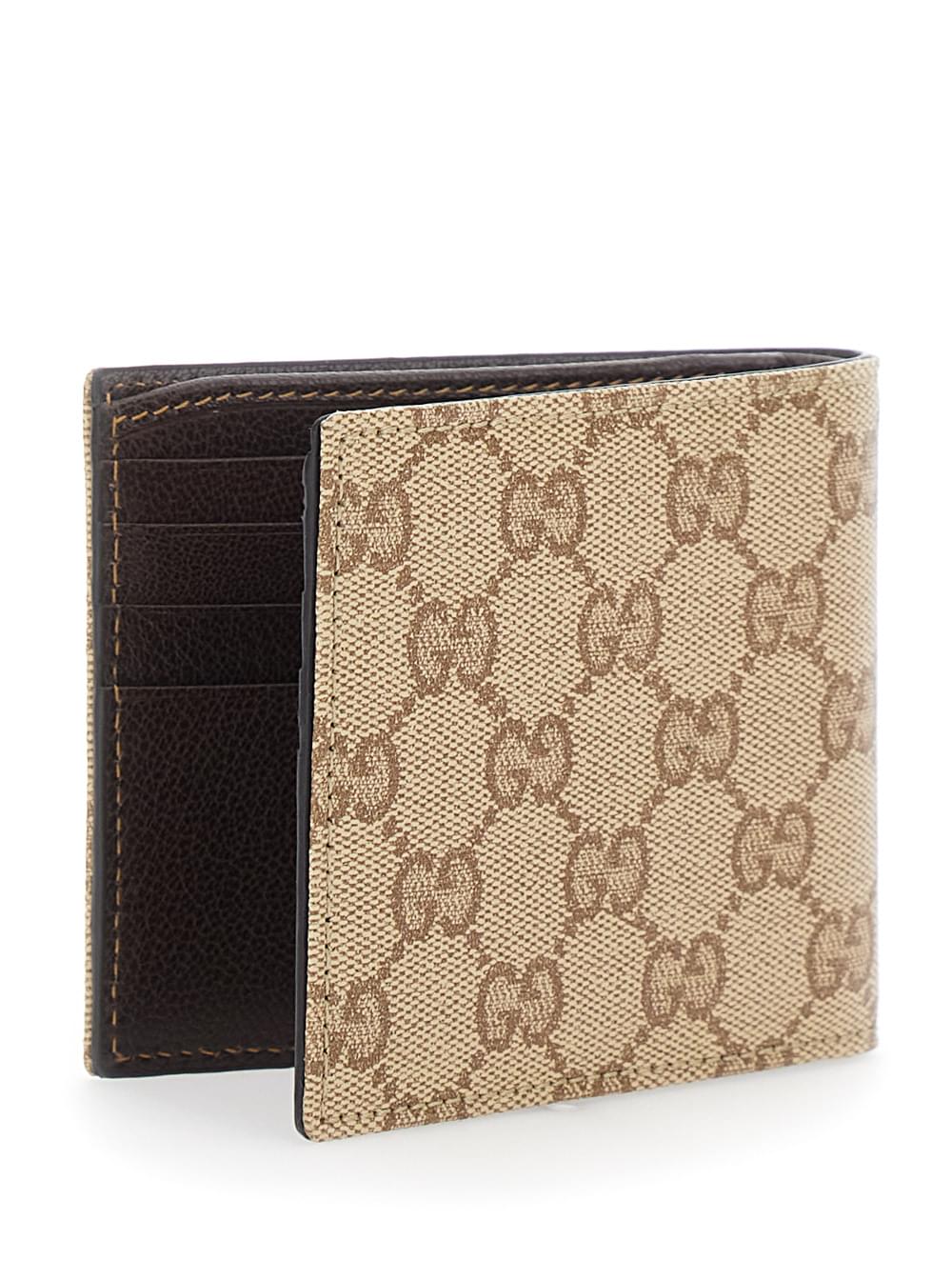 Gucci Men Beige Bi-Fold Wallet With Logo Lettering On The Inside In Gg Canvas For Men GUCCI