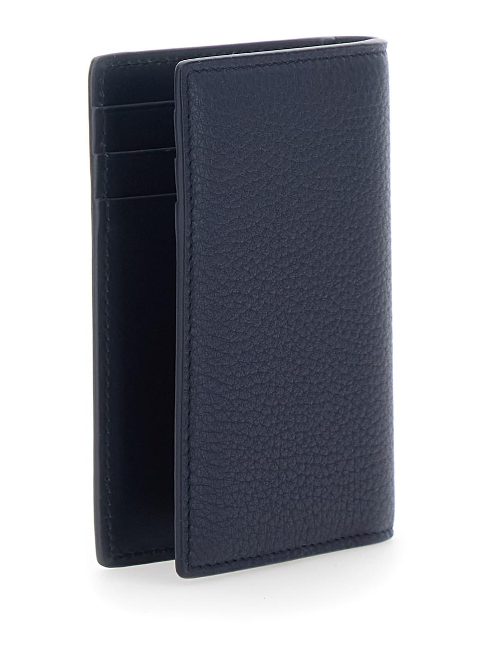 Dolce & Gabbana Men Blue Cardholder With Logo Plate On The Front In Grained Leather For Men DOLCE & GABBANA