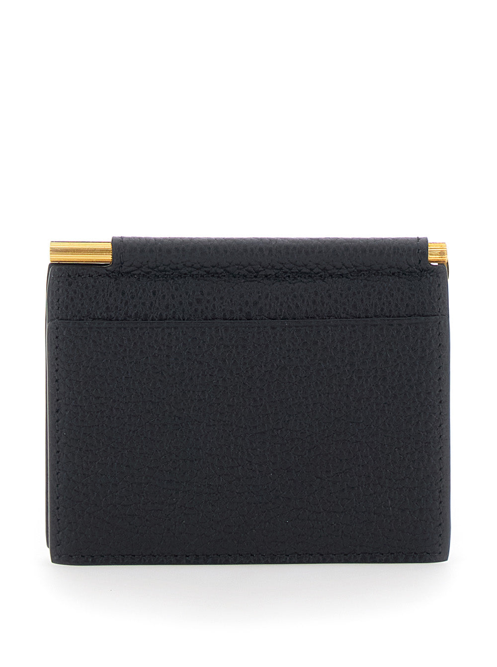 Tom Ford Men Black Bi-Fold Wallet With Money Clip And Logo Lettering On The Front In Leather For Men
