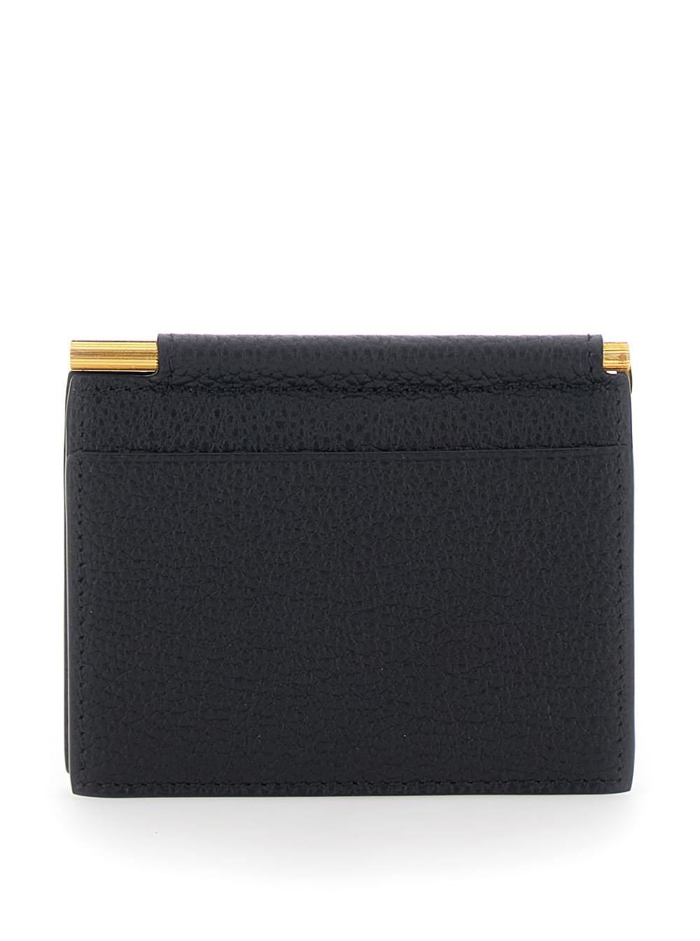 Tom Ford Men Black Bi-Fold Wallet With Money Clip And Logo Lettering On The Front In Leather For Men TOM FORD