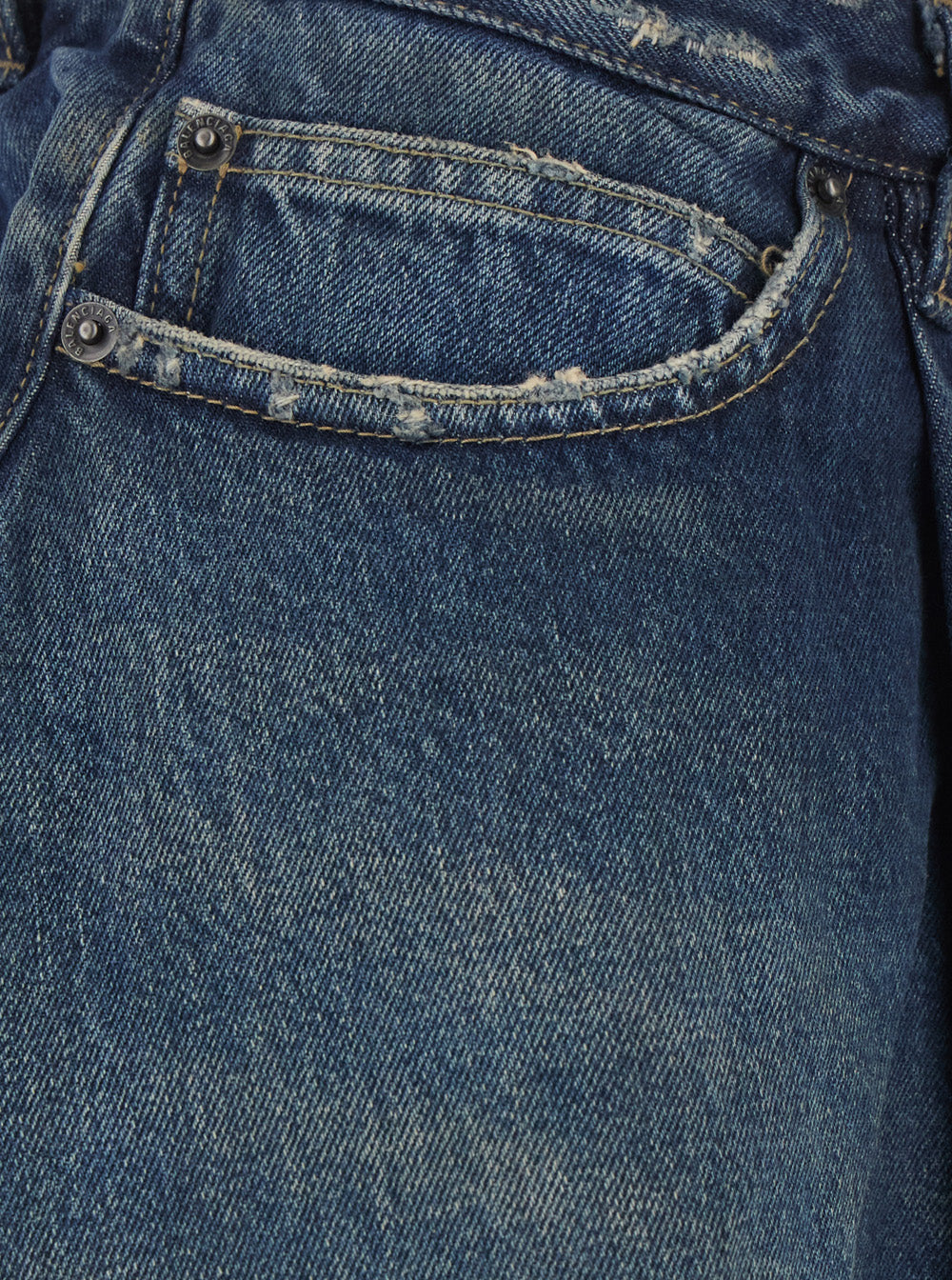 Balenciaga Women Blue Jeans With Asymmetrical Panel Design And Logo Patch On The Back In Denim For Women BALENCIAGA