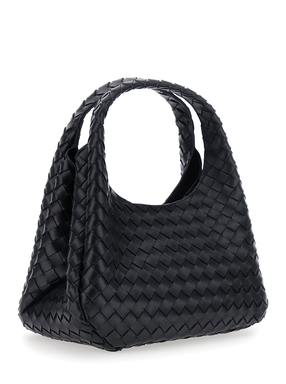 Bottega Veneta Women 'Campana' Black Shoulder Bag With Intreccio Motif In Leather For Women BOTTEGA VENETA