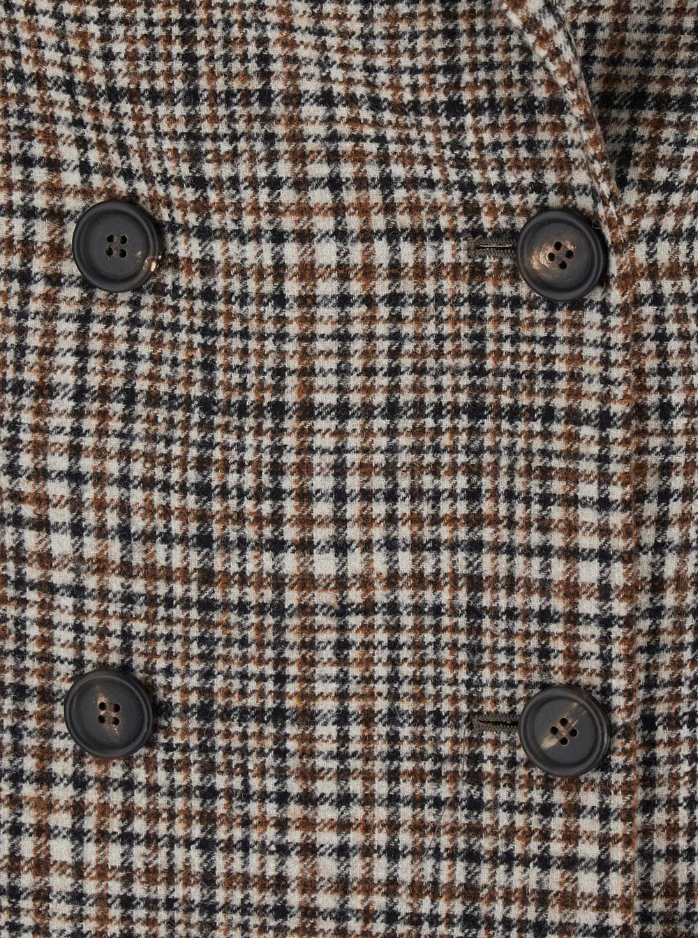Brunello Cucinelli Women Beige Double-Breasted Jacket With Peak Revers And All-Over Check Motif In Wool For Women BRUNELLO CUCINELLI