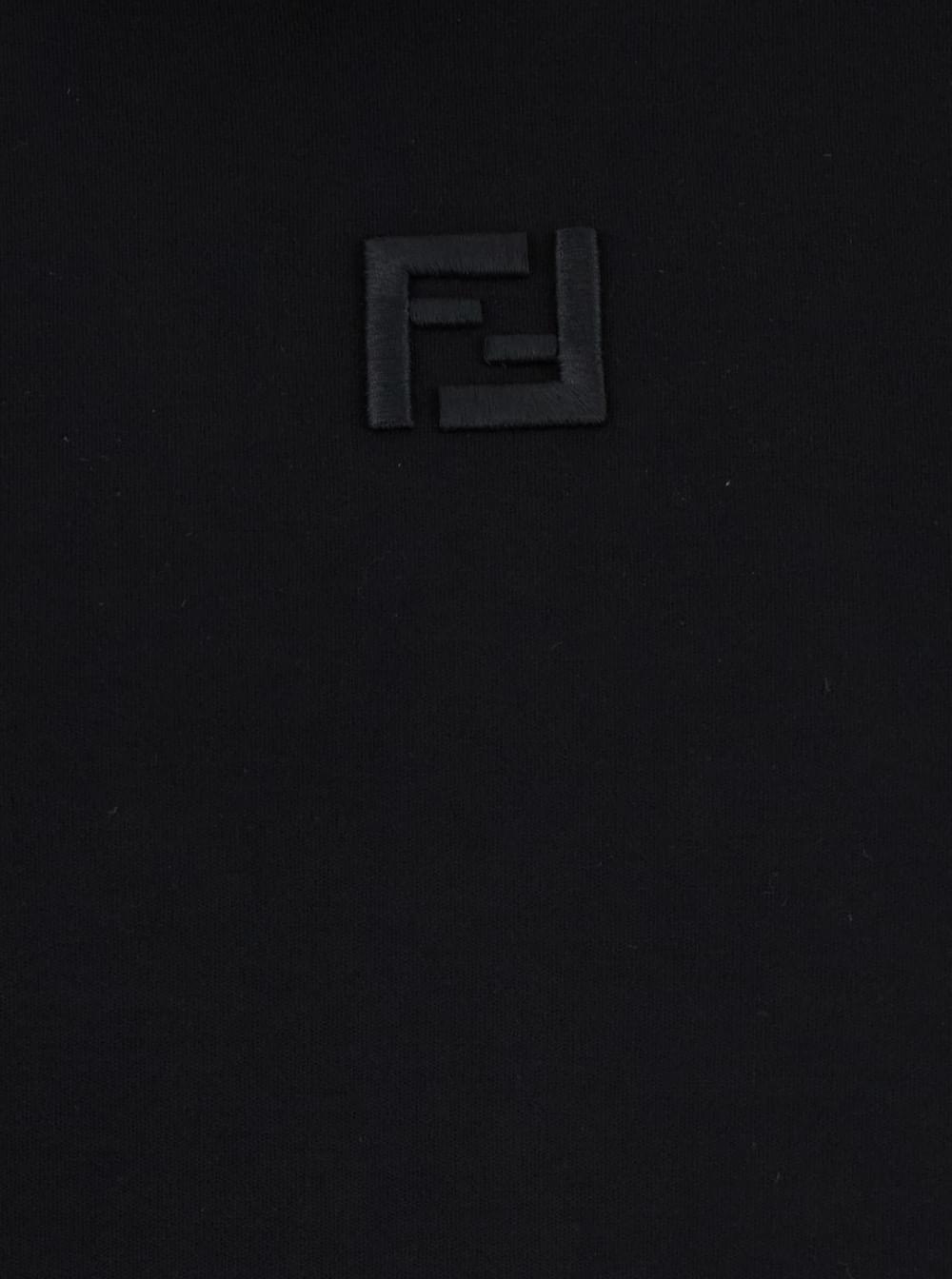 Fendi Men Black Hoodie With Fixed Hood And Ff Embroidery On The Front In Cotton For Men FENDI
