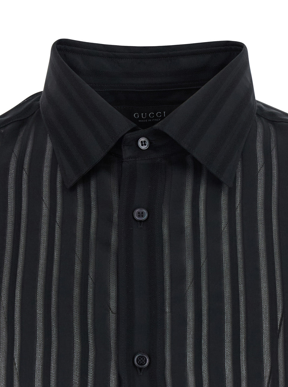 Gucci Men Black Shirt With Classic Collar And All-Over Striped Pattern In Silk For Men GUCCI