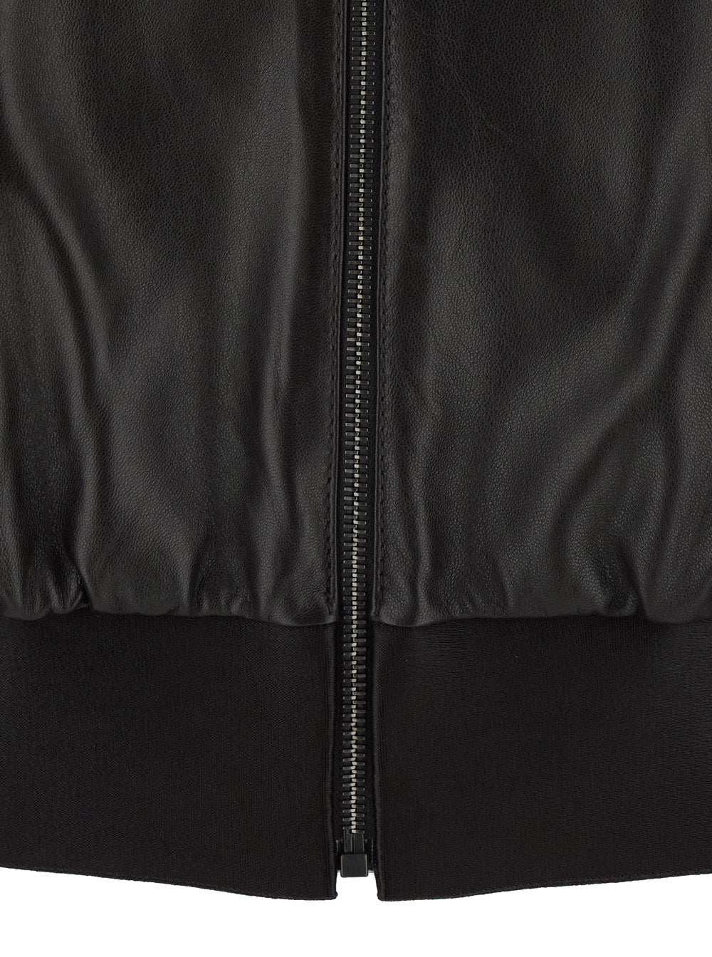 Gucci Women Black Cropped Bomber Jacket With High Collar In Leather For Women GUCCI