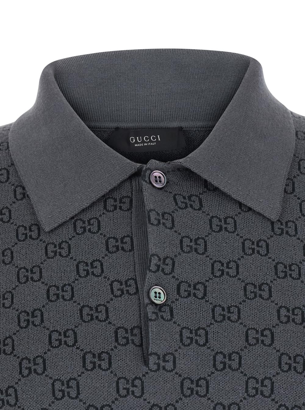 Gucci Men Gray Polo. Shirt With Classic Collar And All-Over Gg Logo In Wool And Silk For Men GUCCI