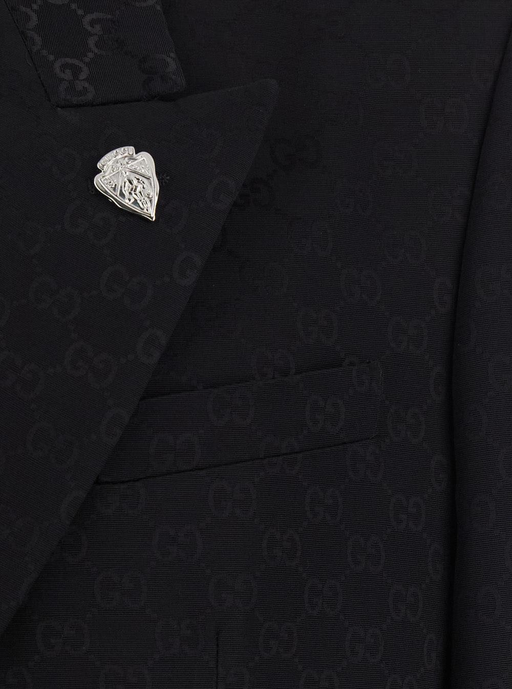 Gucci Men Black Double-Breasted Jacket With Peak Revers And Gg Motif In Cotton Blend For Men GUCCI