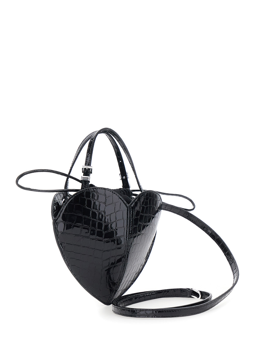 Rotate Women Black Handbag With Heart Silhouette And Embossed Crocodile Effect In Patent Leather For Women ROTATE