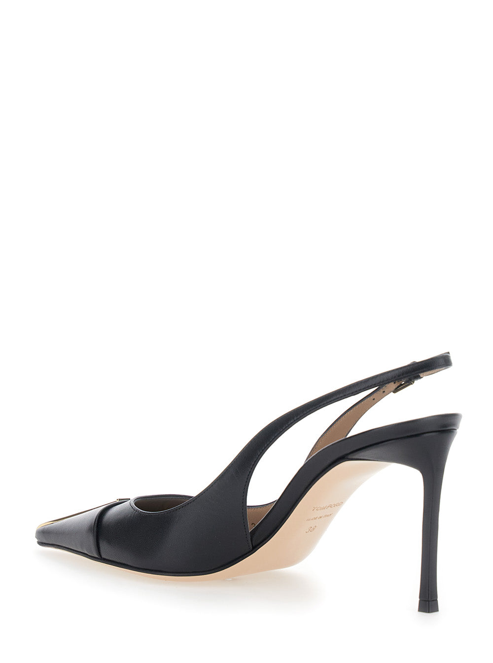 Tom Ford Women Black Slingback Pumps With High Heel And T Plate On The Front In Leather For Women TOM FORD