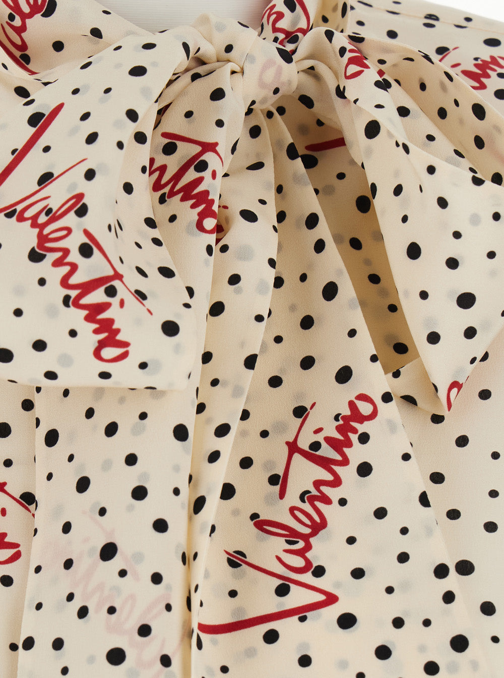 Valentino Women White Blouse With Bow Detail On The Front And All-Over Polka Dot Motif With Logo In Silk For Women VALENTINO