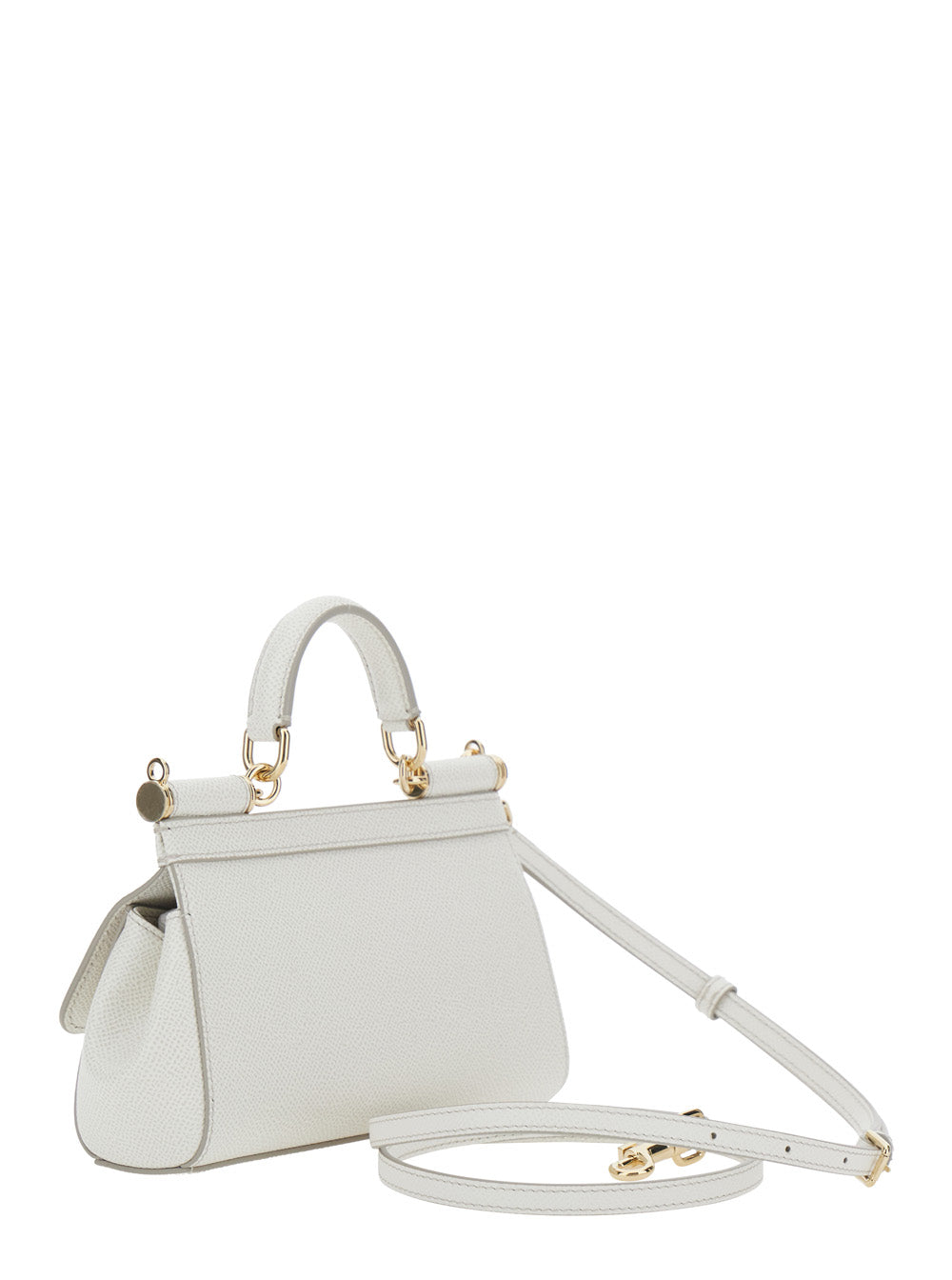Dolce & Gabbana Women 'Sicily' White Handbag With Adjustable And Removable Shoulder Strap And Logo Plate On The Front In Leather For Women