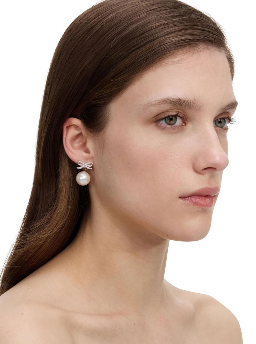 Self-Portrait Women Metallic Earrings With Bow And Pearl In Metal For Women SELF-PORTRAIT
