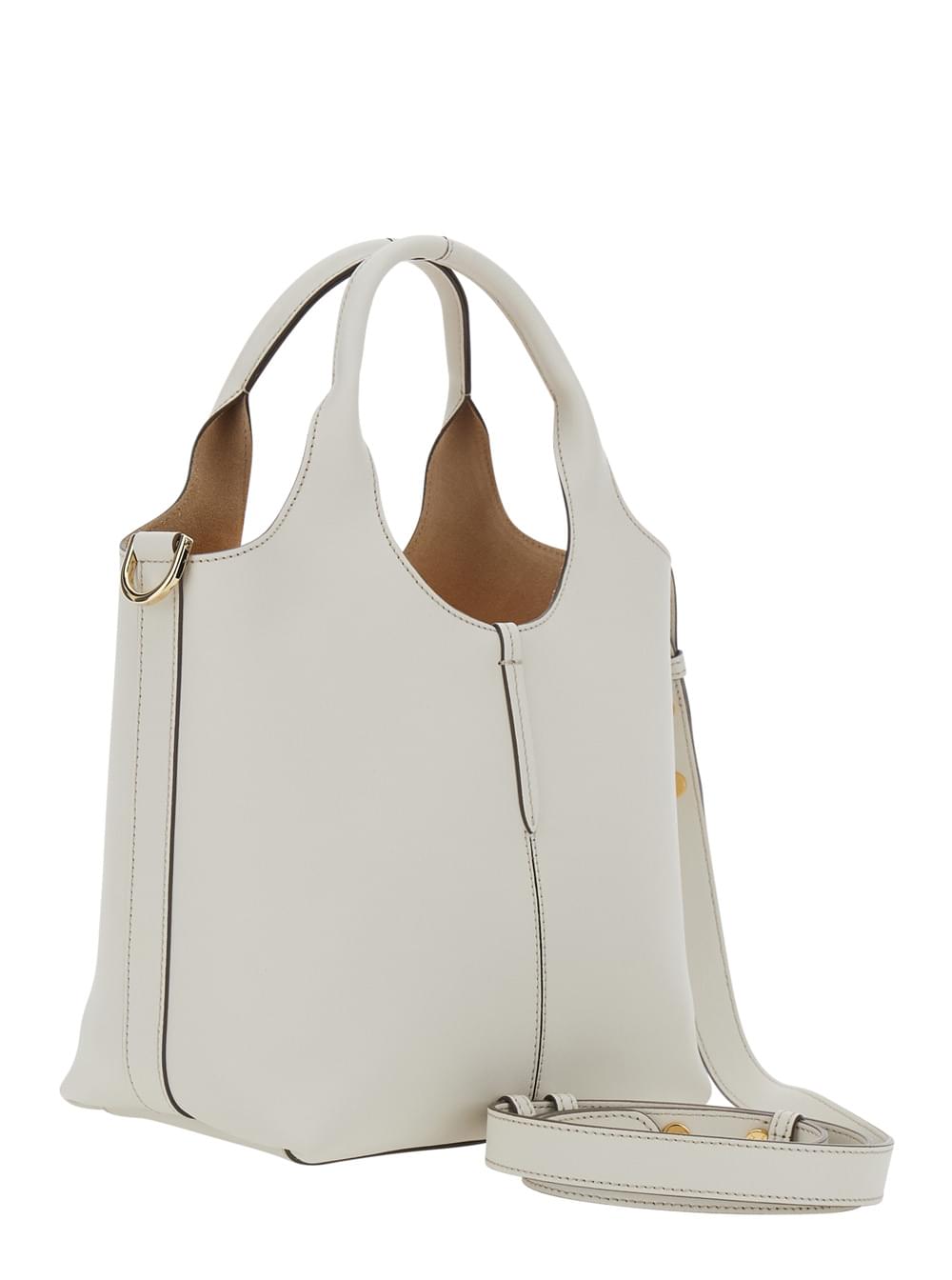 Tod's Women White Handbag With Adjustable And Removable Shoulder Strap And Metal Bar On The Front In Leather For Women TOD'S