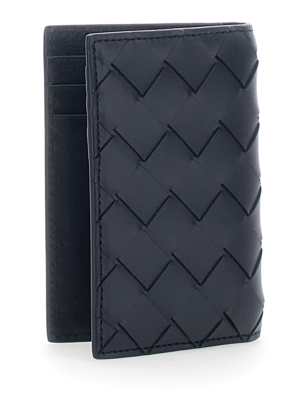 Bottega Veneta Men Blue Cardholder With Intreccio Design And Yellow Stripe In Leather For Men BOTTEGA VENETA
