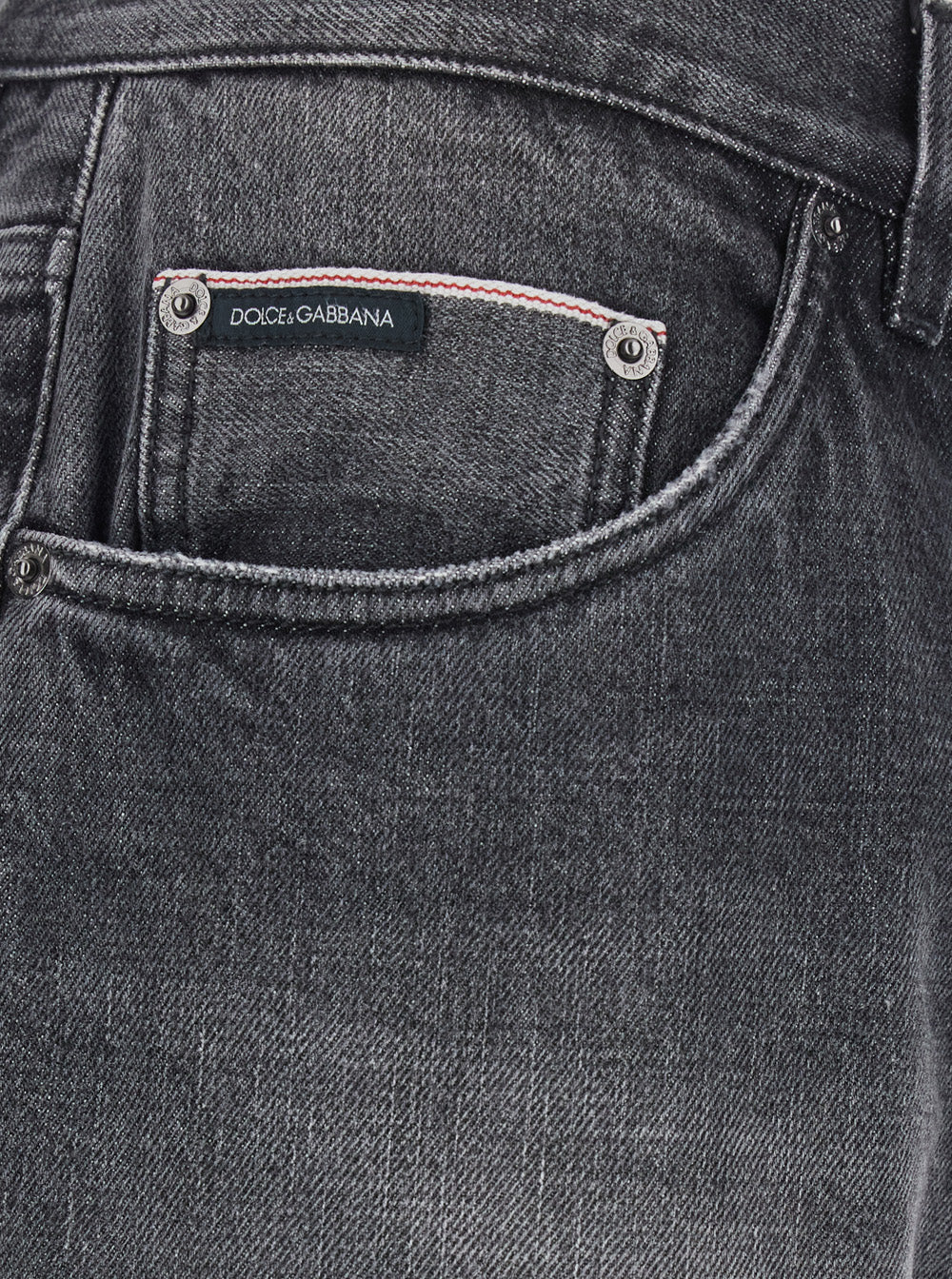 Dolce & Gabbana Men Gray Jeans With Logo Patch On The Pocket And Faded Effect In Denim For Men DOLCE & GABBANA