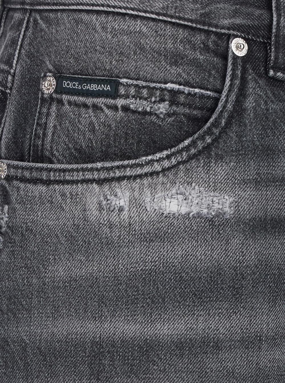 Dolce & Gabbana Men Grey Jeans With Ripped Details And Logo Patch On The Pocket In Denim For Men DOLCE & GABBANA