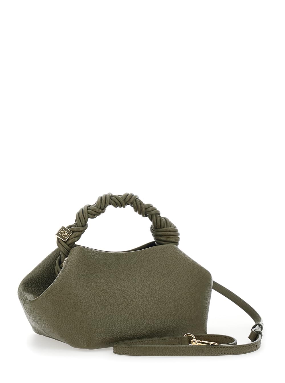 Ganni Women 'Bou Small' Green Handbag With Woven Handle And Adjustable And Removable Strap In Grained Leather Woman GANNI