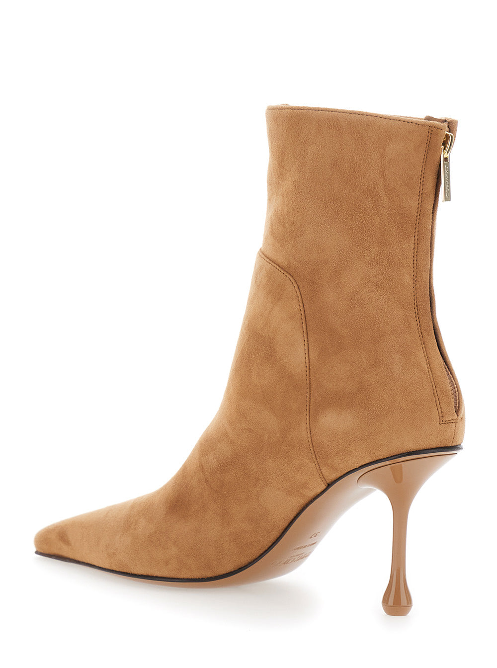 Jimmy Choo Women 'Cycas' Beige High-Heeled Ankle Boots With Metallic Logo On The Front In Suede For Women JIMMY CHOO