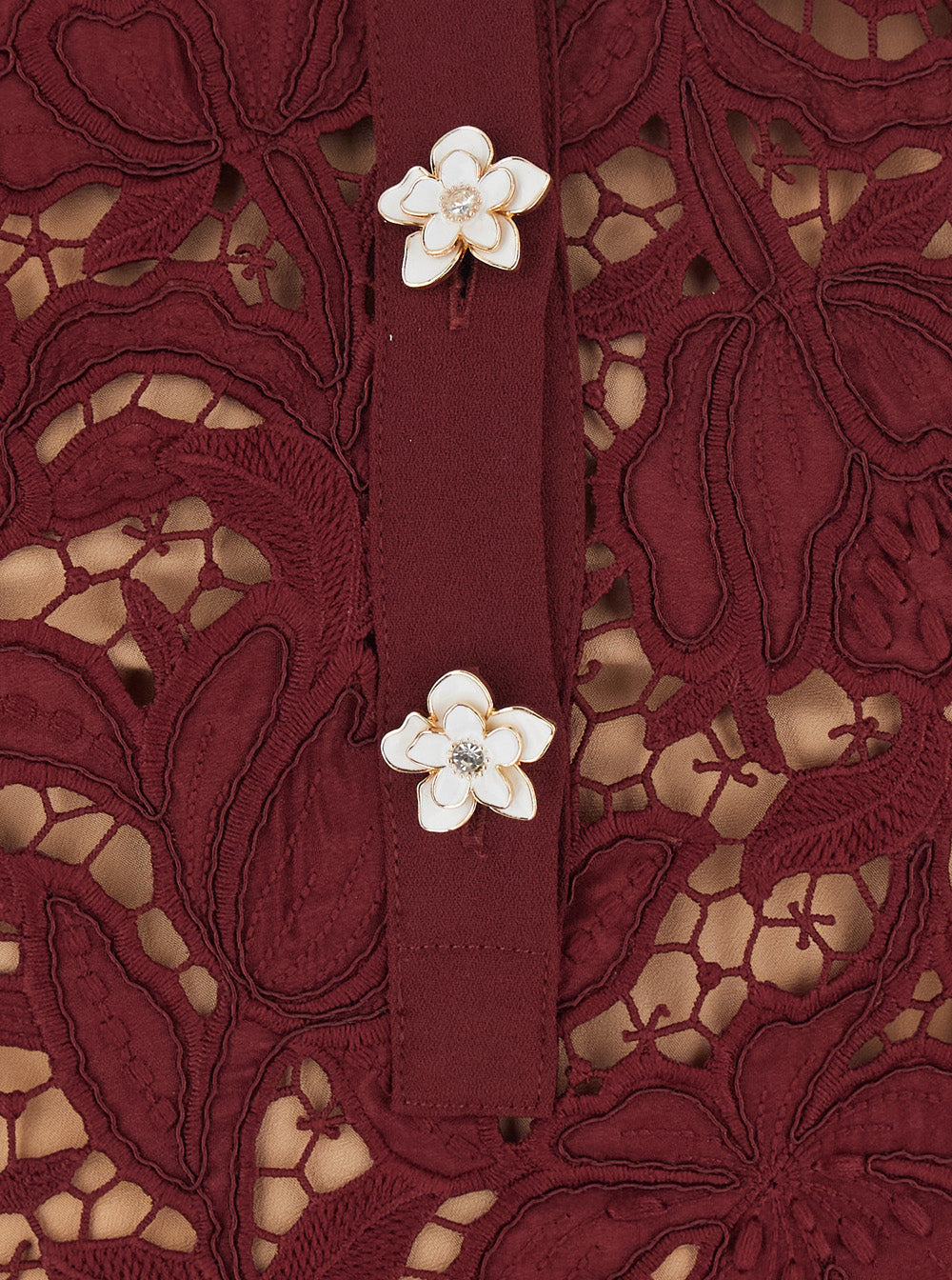 Self-Portrait Women Burgundy Mini Dress With Lace Details And Flower-Shaped Buttons In Fabric For Women SELF-PORTRAIT