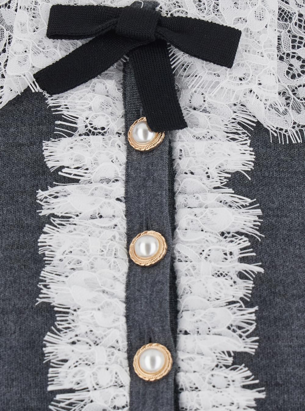 Self-Portrait Women Grey Cardigan With Lace Collar In Wool For Women SELF-PORTRAIT