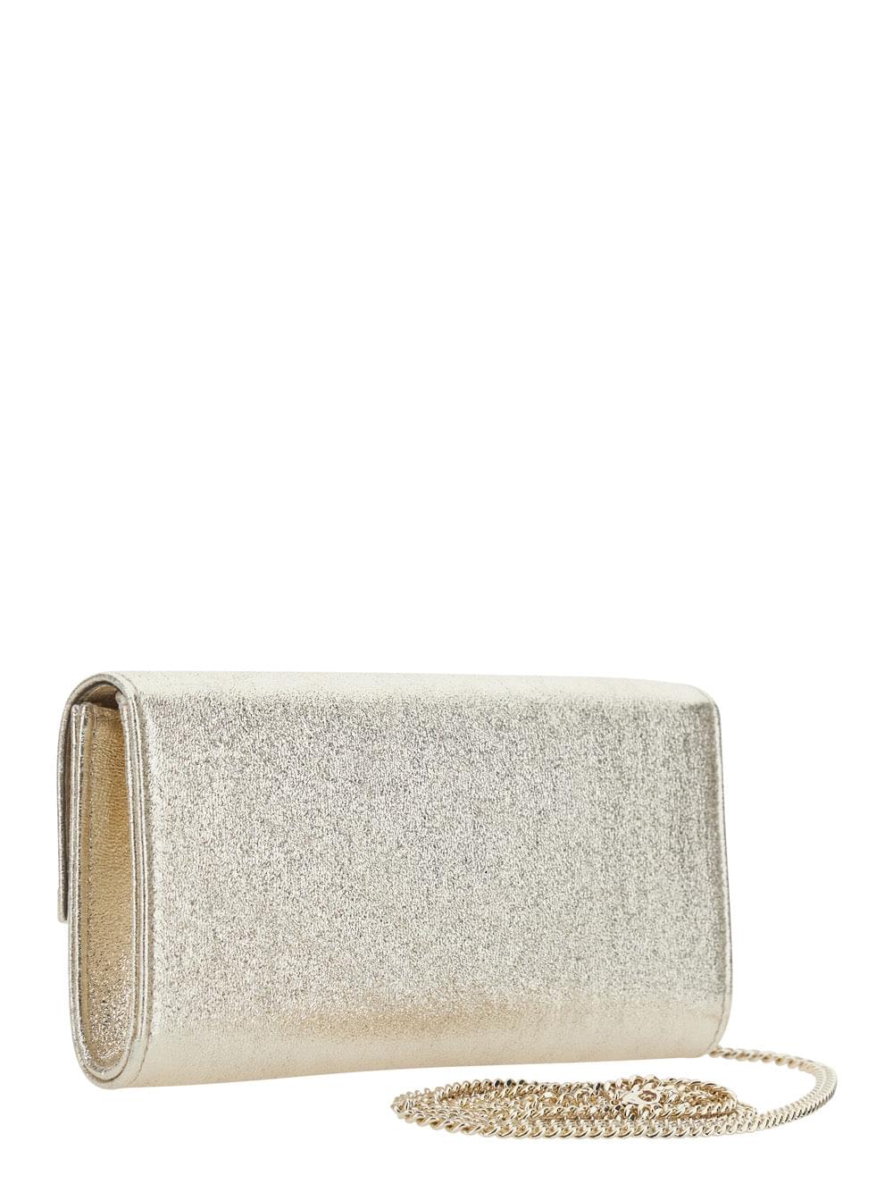 Jimmy Choo Women 'Emmie' Metallic Colored Pouch With Chain Shoulder Strap In Leather Blend For Women JIMMY CHOO