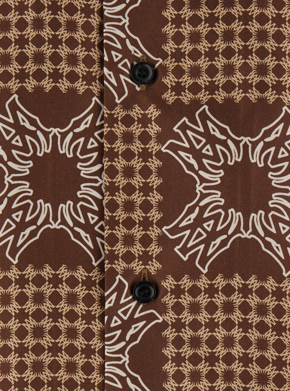 Amiri Men Brown Bowling Shirt With Cuban Collar And All-Over Geometric Print In Silk For Men AMIRI
