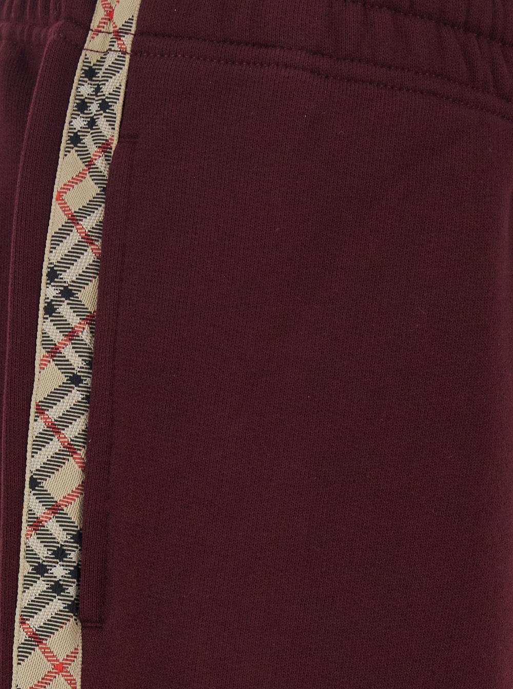 Burberry Women 'Jodie' Bordeaux Pants With Drawstring Waist And Check Motif On The Side In Cotton For Women BURBERRY